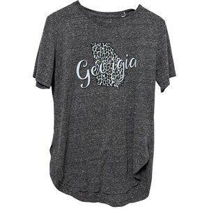 Royce Brand Georgia Graphic Print Leopard Short Sleeve T-Shirt Womens Large Gray
